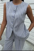 Çizgili Viscon Keten Yelekli Rahat Takım 10121 thumbnail 3