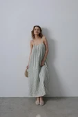 Askılı Çizgi Desen Elbise - Haki thumbnail 2