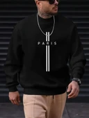 Erkek Uzun Kollu Bisiklet Yaka Yazı Detaylı Iki Iplik Bluz thumbnail 2