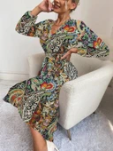 Kadın Uzun Kollu Kruvaze Yakalı Belden Kuşaklı Leopar thumbnail 1