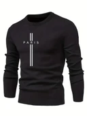 Erkek Uzun Kollu Bisiklet Yaka Yazı Detaylı Iki Iplik Bluz thumbnail 4