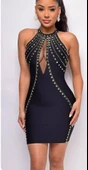 Kadın Dalgıç Kumaş Taş Detaylı Mini Boy Elbise thumbnail 1