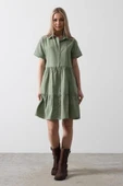 Kısa Kol Düğmeli Elbise - Haki thumbnail 1