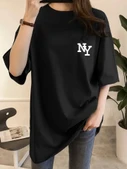 Baskılı Oversize Bisiklet Yaka T-shirt - Siyah thumbnail 1