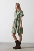 Kısa Kol Düğmeli Elbise - Haki thumbnail 2
