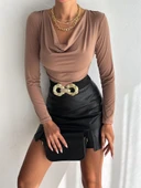 Kadın Sandy Kumaş Degaje Yaka Uzun Kollu Bluz thumbnail 4