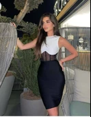 Kadın Bisiklet Yaka Kolsuz çift Renk Ve Bel Transparan Korse Detay Midi Boy Elbise thumbnail 6