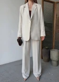 Keten Ceket Pantolon Ikili Takım - Beyaz thumbnail 3