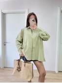 Yakalı Yandan Yırtmaçlı Gömlek - Yeşil thumbnail 4