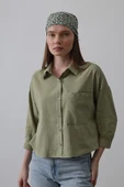 Cepli Kısa Kesim Gömlek - Haki thumbnail 4