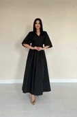 Siyah Pileli Uzun Elbise - 3