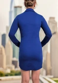 Kadın Uzun Kollu Polo Yaka ön Kısım çıtçıtlı Düğme Detay Scuba Krep Mini Boy Elbise thumbnail 7