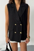 GOLD DÜĞMELİ KETEN YELEK - Siyah thumbnail 3