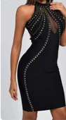 Kadın Dalgıç Kumaş Taş Detaylı Mini Boy Elbise thumbnail 2