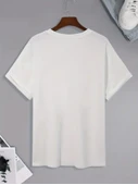 Baskılı Oversize Bisiklet Yaka T-shirt - Beyaz thumbnail 4
