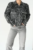 Leopar Desen Jakarlı Hırka - Siyah-Açık Gri thumbnail 2