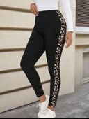 Kadın Yüksek Bel Yanları Leopar şerit Detay Dalgıç Tayt thumbnail 11