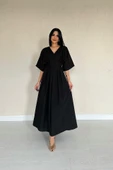 Siyah Pileli Uzun Elbise - 2