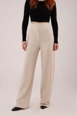 Yüksek Bel Bol Paça Krep Krem Pantolon thumbnail 2