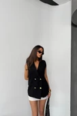 GOLD DÜĞMELİ KETEN YELEK - Siyah thumbnail 2