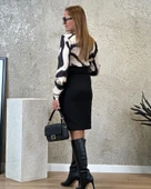 Kadın Uzun Kollu Yakalı üst Dalgıç Eteği Krep Kemerli Elbise thumbnail 4