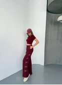 Osy Modal Yumuşak Dokulu Kumaş Nakış Işlemeli Rahat Bol Paça Eşofman Pantalon - Bordo thumbnail 1