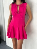 Göğüs Bağlamalı Kolsuz Mini Boy Elbise - Pembe thumbnail 1