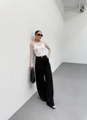 230 Gr Poly Viscose Full Lycra Pi̇leli̇ Palazzo Pantolon thumbnail 1