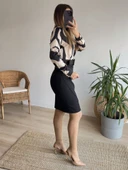 Kadın Uzun Kollu Yakalı üst Dalgıç Eteği Krep Kemerli Elbise thumbnail 7