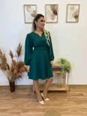 Kadın Uzun Kollu V Yakalı Belden Kuşaklı Kiloş Krep Elbise thumbnail 1