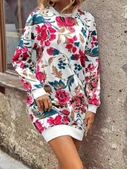 Kadın Uzun Kollu Bisiklet Yaka çiçek Baskılı şardonlu Dalgıç Elbise thumbnail 6