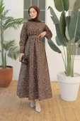 Kadın Papatya Desen Bisiklet Yaka Belden Bağlamalı Elbise thumbnail 8