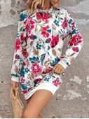 Kadın Uzun Kollu Bisiklet Yaka çiçek Baskılı şardonlu Dalgıç Elbise thumbnail 4