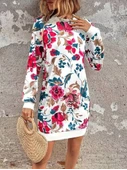 Kadın Uzun Kollu Bisiklet Yaka çiçek Baskılı şardonlu Dalgıç Elbise thumbnail 3