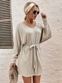 Kadın Uzun Kollu Fitilli şardonlu Detay Buklet Kuşaklı Yumoş Elbise thumbnail 1