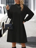 Kadın Uzun Kollu Balıkçı Yaka Kısa şardonlu Dalgıç Elbise thumbnail 3