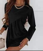 Kadın Uzun Kollu Bisiklet Yaka çapraz Büzgü Detay Iki Iplik Mini Boy Elbise thumbnail 2