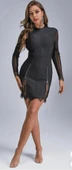 Kadın Kolları Ve Etek Ucu Dantel Detay Fermuar Dekolteli Skuba Kumaş Mini Elbise thumbnail 3