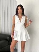 Göğüs Bağlamalı Kolsuz Mini Boy Elbise - Beyaz thumbnail 4