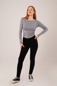 Yaka Detay Uzun Kollu Basic Gri Bluz thumbnail 2