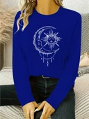 Kadın Uzun Kollu Bisiklet Yaka Ay Baskılı Viskon Bluz thumbnail 1