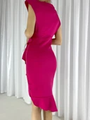 Scuba Kumaş Önü Fırfırlı Midi Boy Elbise thumbnail 2