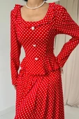 Kırmızı Puantiye Desenli Volanlı Elbise thumbnail 2