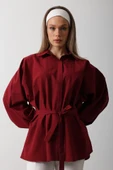 Bel Detaylı Gömlek - Bordo thumbnail 3