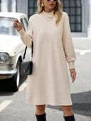 Kadın Uzun Kollu Balıkçı Yaka Kısa şardonlu Dalgıç Elbise thumbnail 5