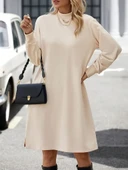 Kadın Uzun Kollu Balıkçı Yaka Kısa şardonlu Dalgıç Elbise thumbnail 4