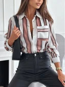 Kadın Uzun Kol Cep Detay Dijital Baskılı Mosskrep Kumaş Gömlek thumbnail 1