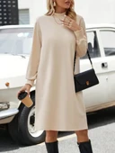 Kadın Uzun Kollu Balıkçı Yaka Kısa şardonlu Dalgıç Elbise thumbnail 3