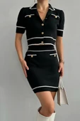 Kısa Triko Etekli Takım - Siyah-Krem thumbnail 1
