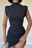 Siyah Büzgülü Kolsuz Elbise thumbnail 3